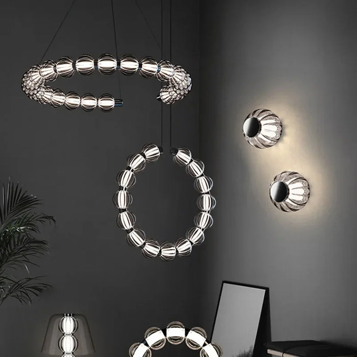 Lustre LED Luxe Perles Chromées