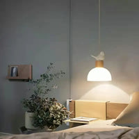 Suspension LED en verre design nordique avec petit oiseau créatif