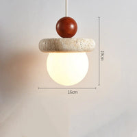Suspension Led Style crème médiévale Memphis - Petite pierre claire et bois