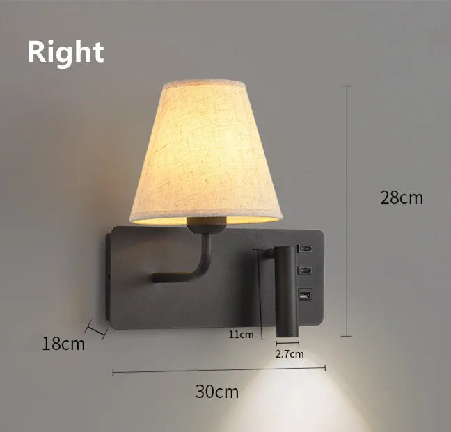 Applique murale LED d'intérieur moderne avec port USB