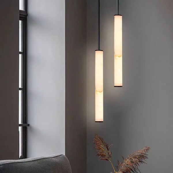 Lustre Collection Prestige en Marbre Naturel et Laiton Noir avec Cordon Réglable