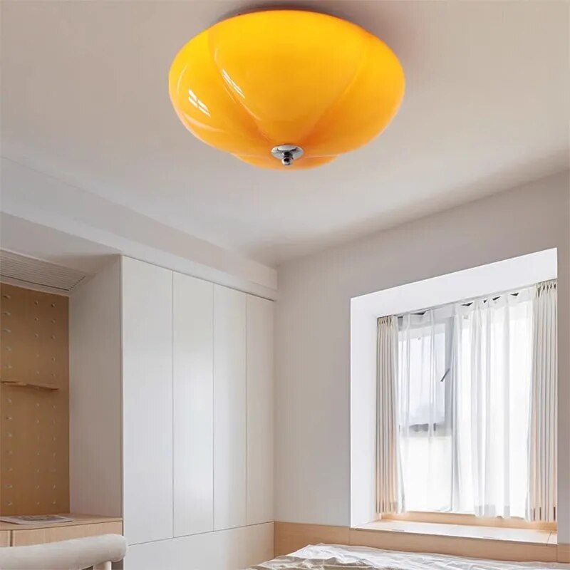 Lustre LED en verre citrouille.