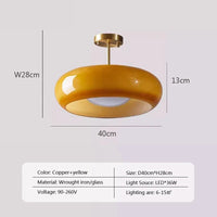 Lustre Antique en Verre et Laiton Orange Medieval
