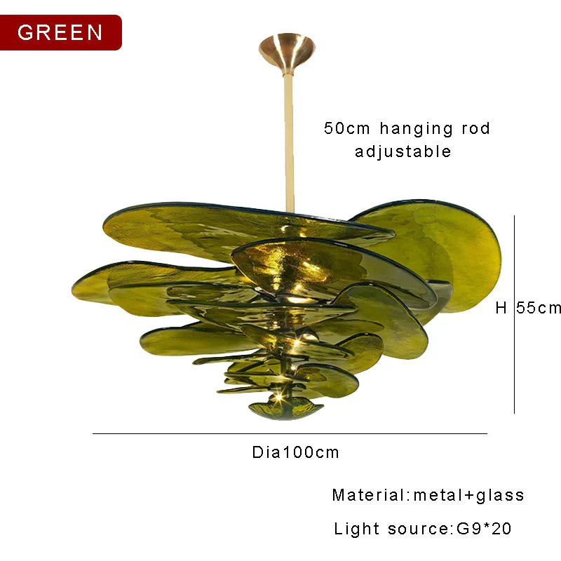 Lustre rétro led de luxe en verre coloré