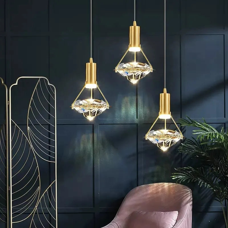 Lampe de suspension LED de luxe en cristal diamant - Éclairage créatif nordique