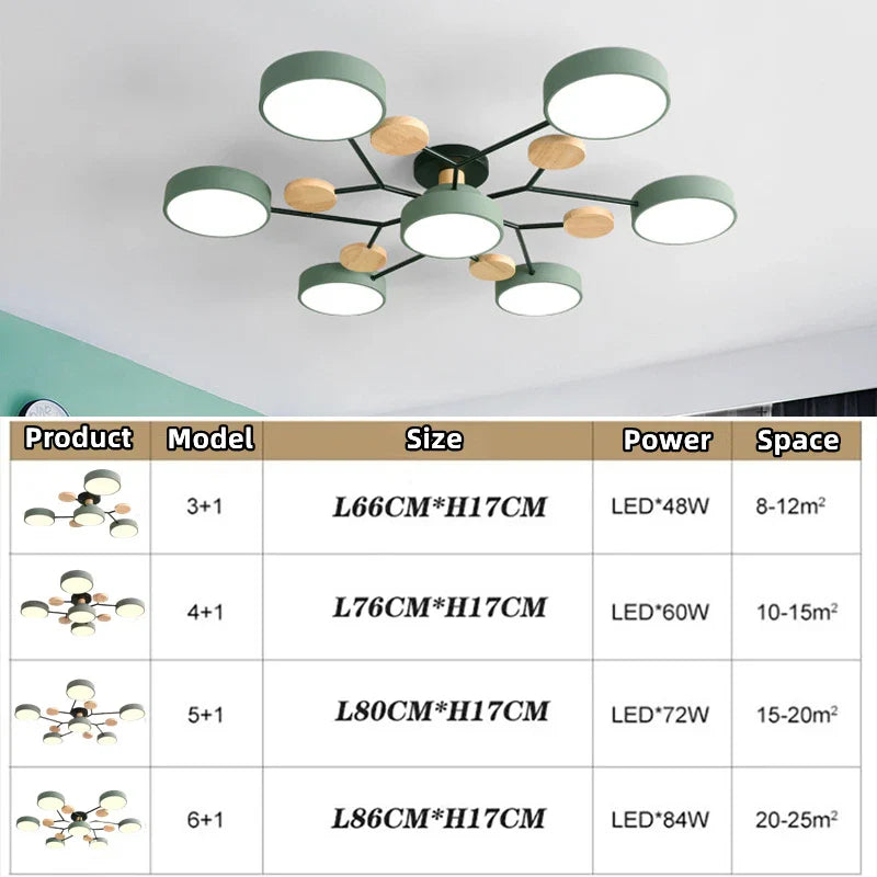 Lustre LED Nordique en Bois - Éclairage Intérieur Minimaliste