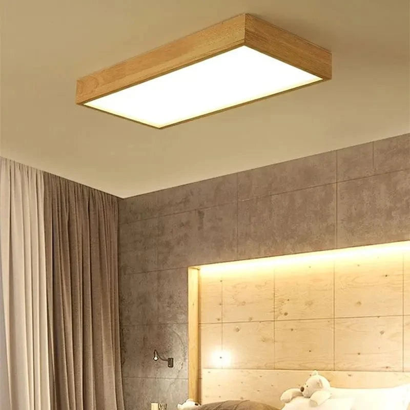 Lampe de plafond LED en bois carrée - Design minimaliste et moderne