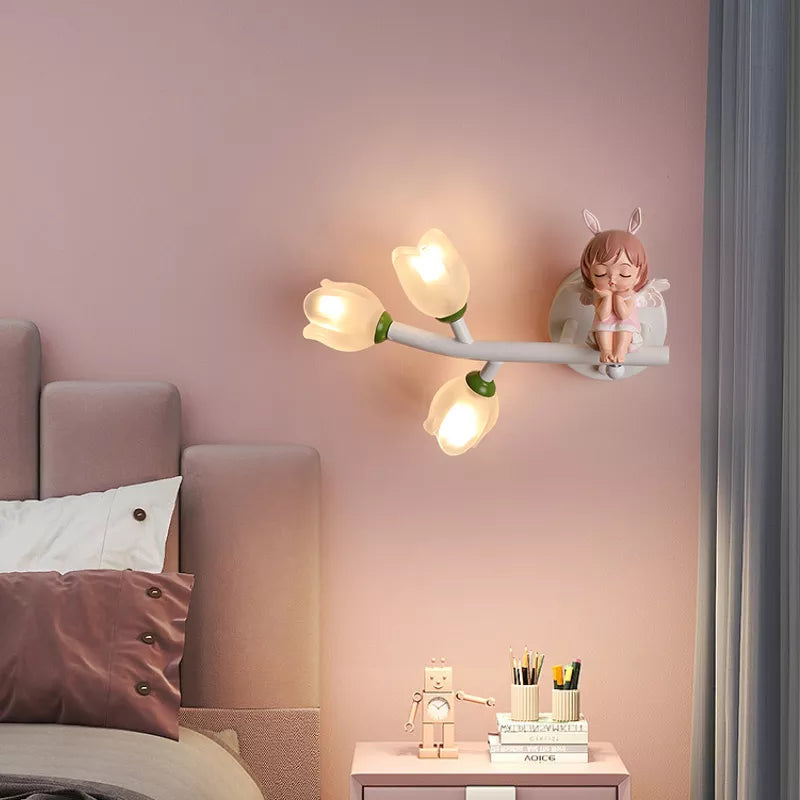 Applique Murale Fille Lapin LED - Fleur