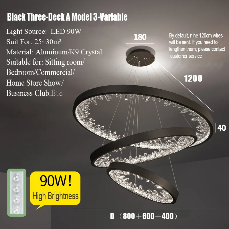 Lustre moderne en cristal avec éclairage LED pour villa de luxe