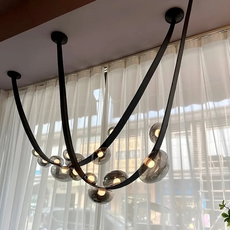 Lustre DEL Chic Minimaliste en Cuir et Verre pour Décoration