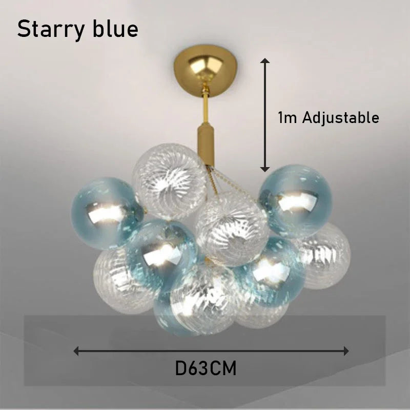 Lustre plafonnier design boule de verre multicolore luxe illuminant