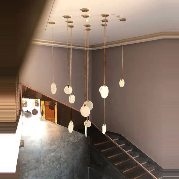 Lustre LED Artistique en Marbre Doré avec Intensité Réglable