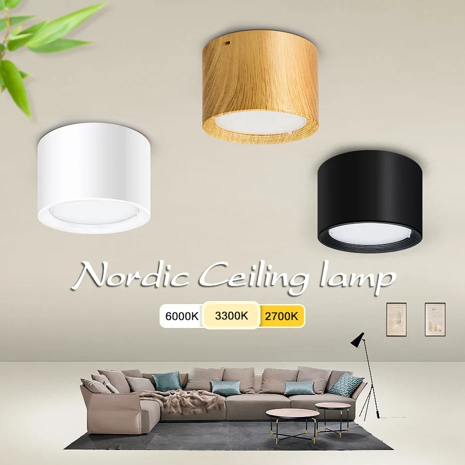 Mini LED Plafonnier Dimmable en Grain de Bois - Éclairage de Surface