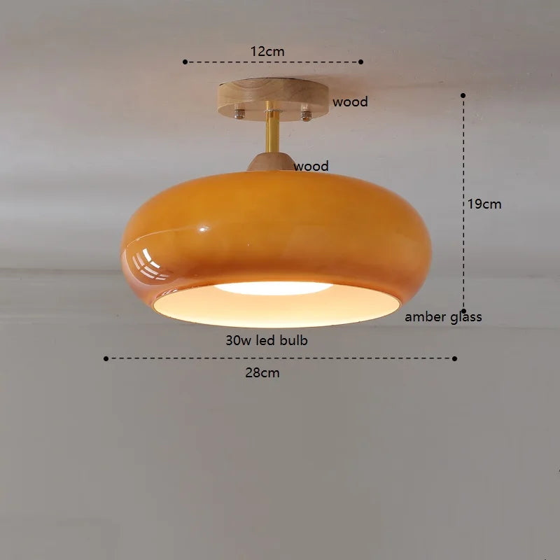 Suspension "Citrouille Lumineuse" en Verre LED Style Japonais Vintage en Bois