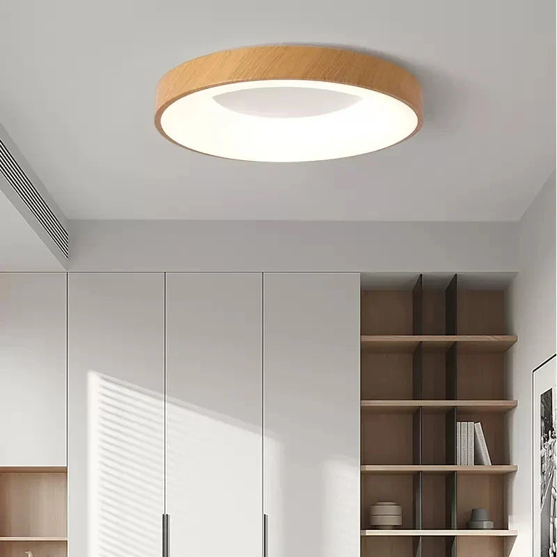 Plafonnier LED Rond Ultra-fin en Grain de Bois - Luxedéco