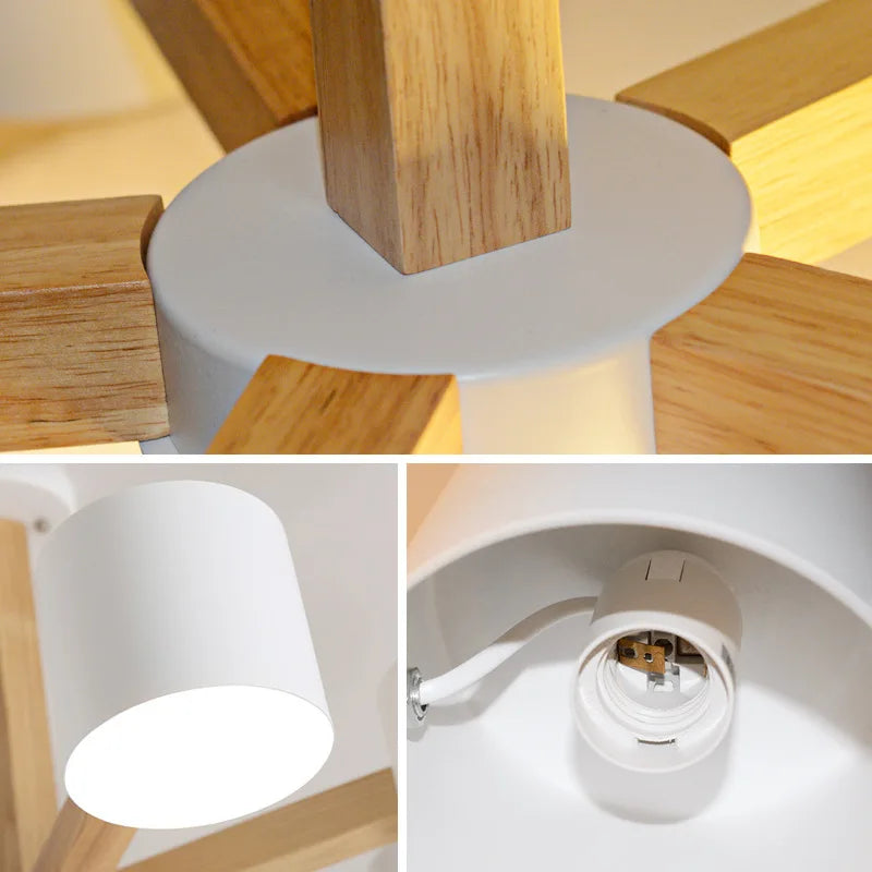 Lustre Nordique Créatif en Bois Massif pour Salon, Chambre et Salle à Manger