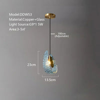 Lustre moderne en verre design "Feuille de Paon" LED suspendu