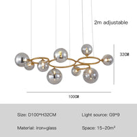 Lustre de verre et métal en boule et barre design