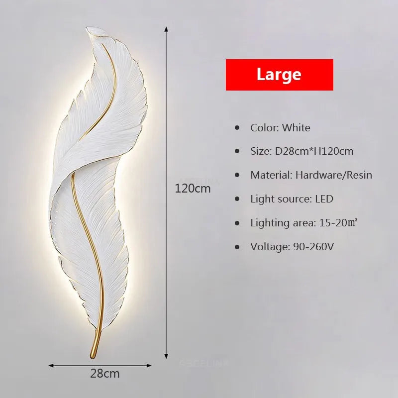 Applique murale LED Plume en résine - Modèle Moderne aux Couleurs Rose et Bleu