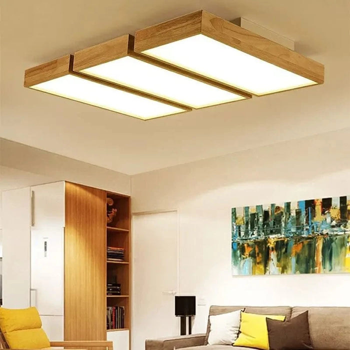 Lampe de plafond LED en bois carrée - Design minimaliste et moderne