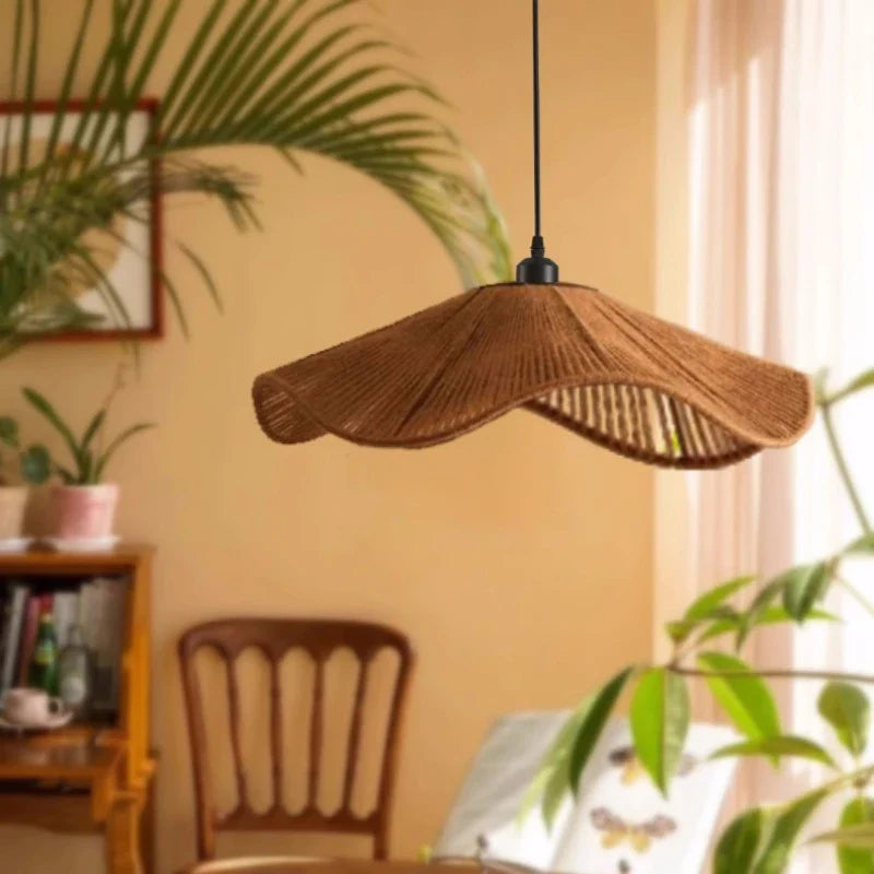 Suspension Nordique Chanvre E27 LED - Style Japonais pour Salle à Manger ou Chambre