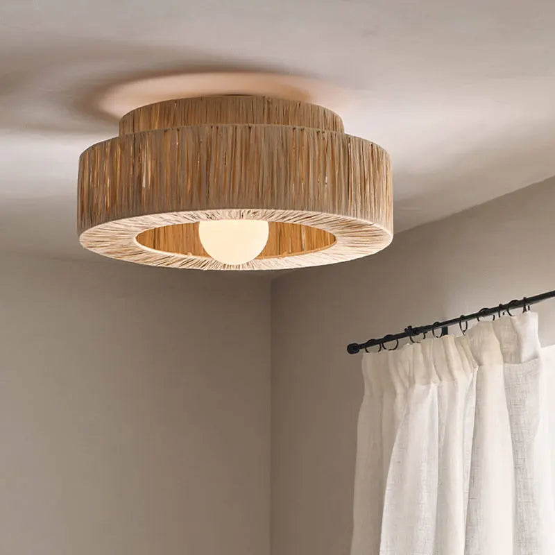 Plafonnier rétro en rotin et paille - Style Vintage Eco-friendly