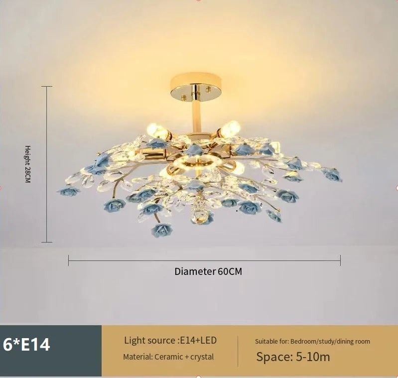 Plafonnier de luxe moderne en céramique avec fleurs en cristal