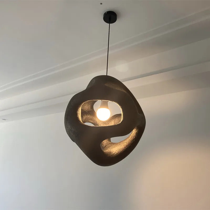 Lustre Restaurant Design Wabi Sabi Nordique LED Handcrafted-Style Japonais Interior Loft Suspension Lumière Noire