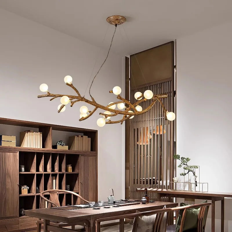 Lustre LED Branche de Bois: Design Moderne