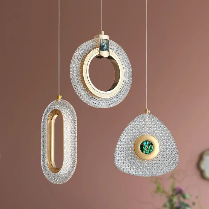 Lustre En Cristal Géométrique Or Émeraude LED Nordique