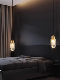 Lustre LED en Cuir et Verre