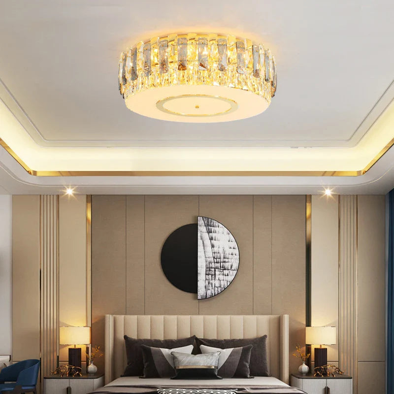 Lustre LED dimmable en verre cristal rond argent - Collection moderne