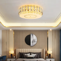 Lustre LED dimmable en verre cristal rond argent - Collection moderne