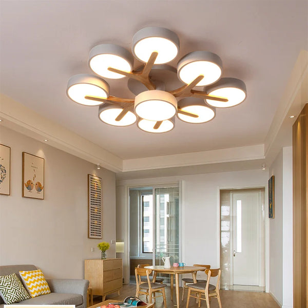 Lustre Nordique Macaron LED en Bois pour une Décoration Intérieure Élégante
