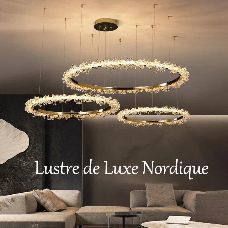 Lustre de Luxe Moderne en Cristal avec Éclairage LED Annulaire Variable