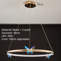 Lustre LED Papillon en Anneau d'Or pour Déco Loft