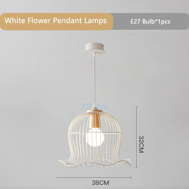 Suspension Lumineuse en Métal Blanc Nordique Forme de Fleur pour Restaurant et Salon