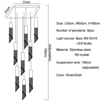 Lustre LED de Luxe Moderne en Cristal pour Escalier