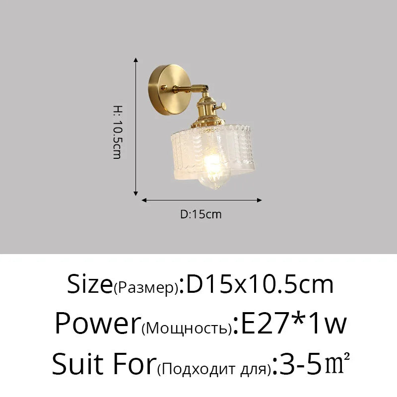 Applique murale nordique en cuivre avec abat-jour en verre LED de style créatif