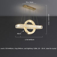 Lustre LED moderne en acier doré avec cristaux et câble ajustable