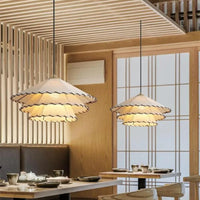 Suspension Luminaire nordique en tissu LED Wabi Sabi pour décoration de salon et chambre, en coton lin créatif