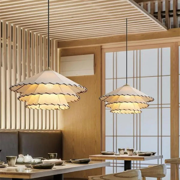 Suspension Luminaire nordique en tissu LED Wabi Sabi pour décoration de salon et chambre, en coton lin créatif