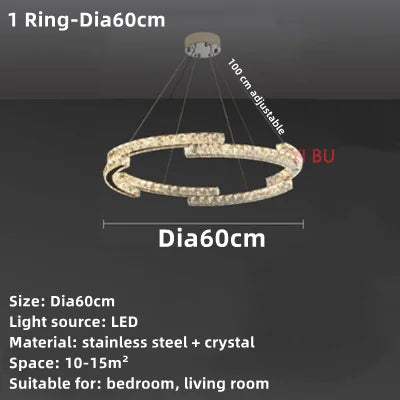 Lustre Nordique en Cristal et Acier Inoxydable avec Miroir LED Intérieur