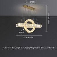 Lustre LED moderne en acier doré avec cristaux et câble ajustable