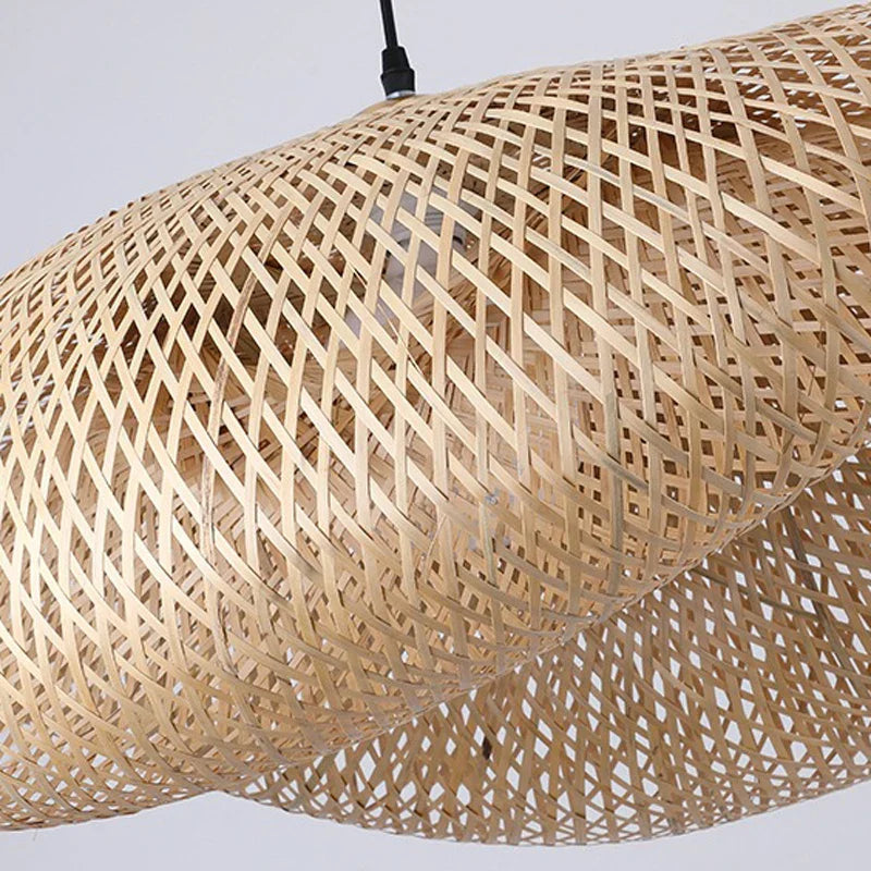 Suspension LED en rotin artisanale ronde, chapeau de paille en bambou style vintage pastoral