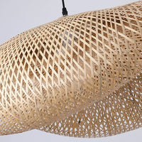 Suspension LED en rotin artisanale ronde, chapeau de paille en bambou style vintage pastoral