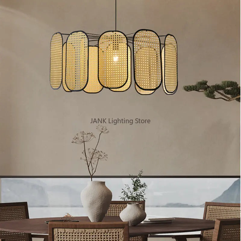 Lustre d'art en Rotin Bambou LED - Élégance Chinoise