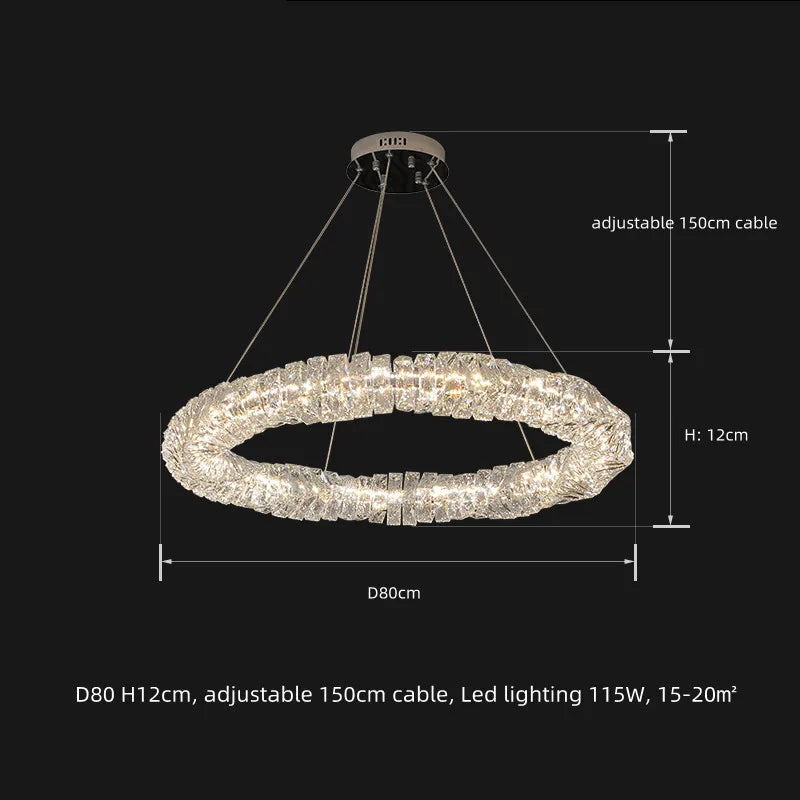 Lustre Moderne en Cristal K9 avec Suspension et Télécommande Dimmable