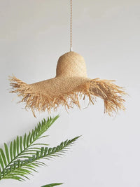 Suspension japonaise artisanale en forme de chapeau de paille vintage