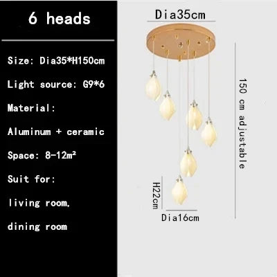 Lustre Duplex LED Magnolia en Céramique pour Hôtel et Villa